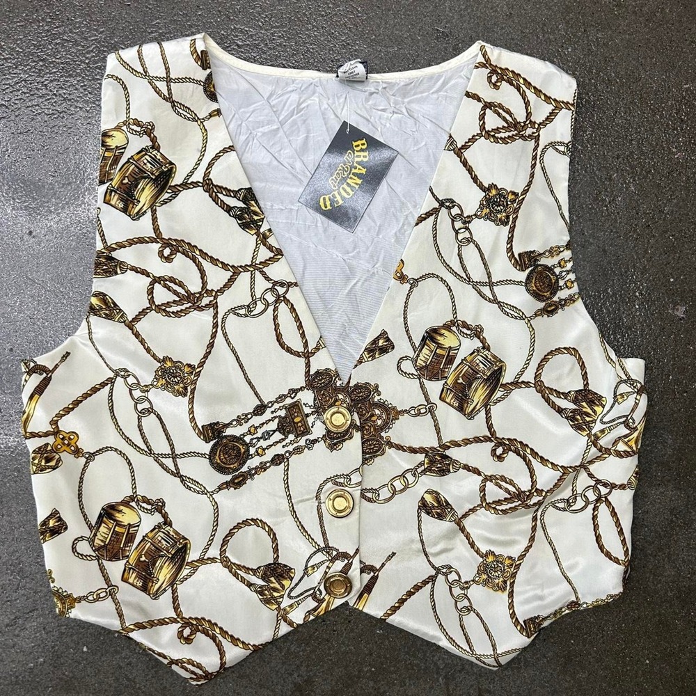 Vintage 90s Nautical All Over Print Front Silk Vest Size Medium